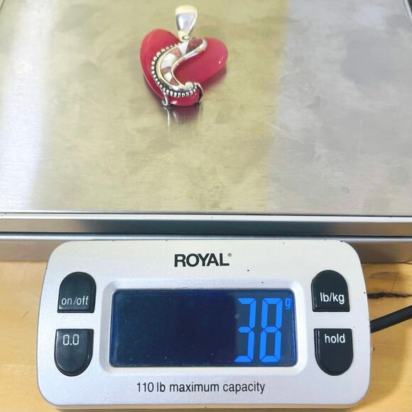 CAROLYN POLLACK Sterling Silver Rhodonite Heart Pendant Enhancer Pink 925 Relios - Picture 10 of 10